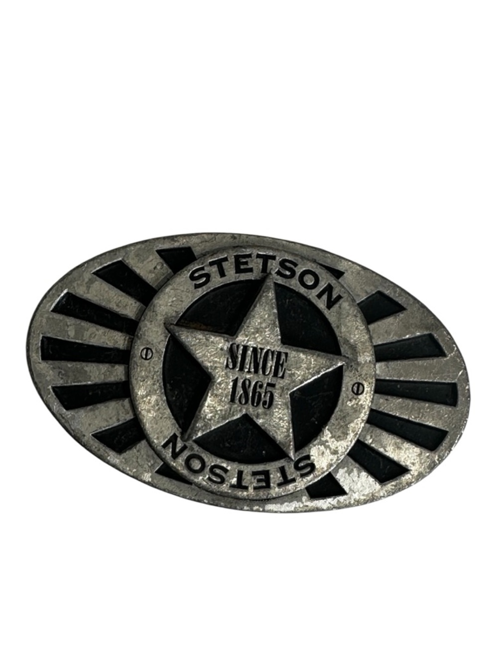 Stetson Silver-Tone Oval Star Western Belt Buckle with Black Accents Cowboy